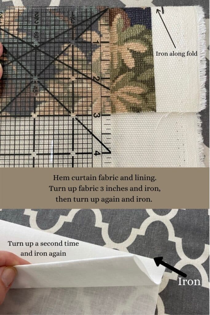 Illustration of how to hem curtains