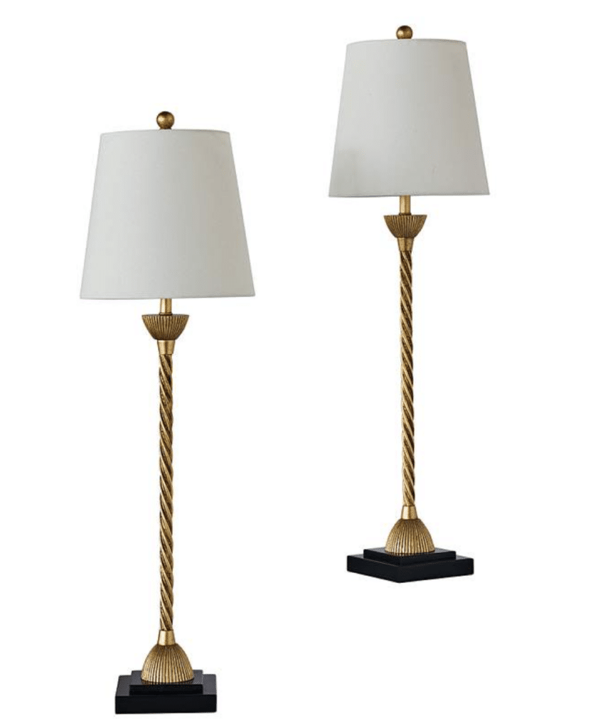 Two brass and black buffet lamps
