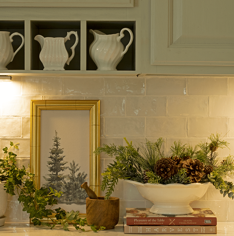 Cozy winter decor on a kitchen counter