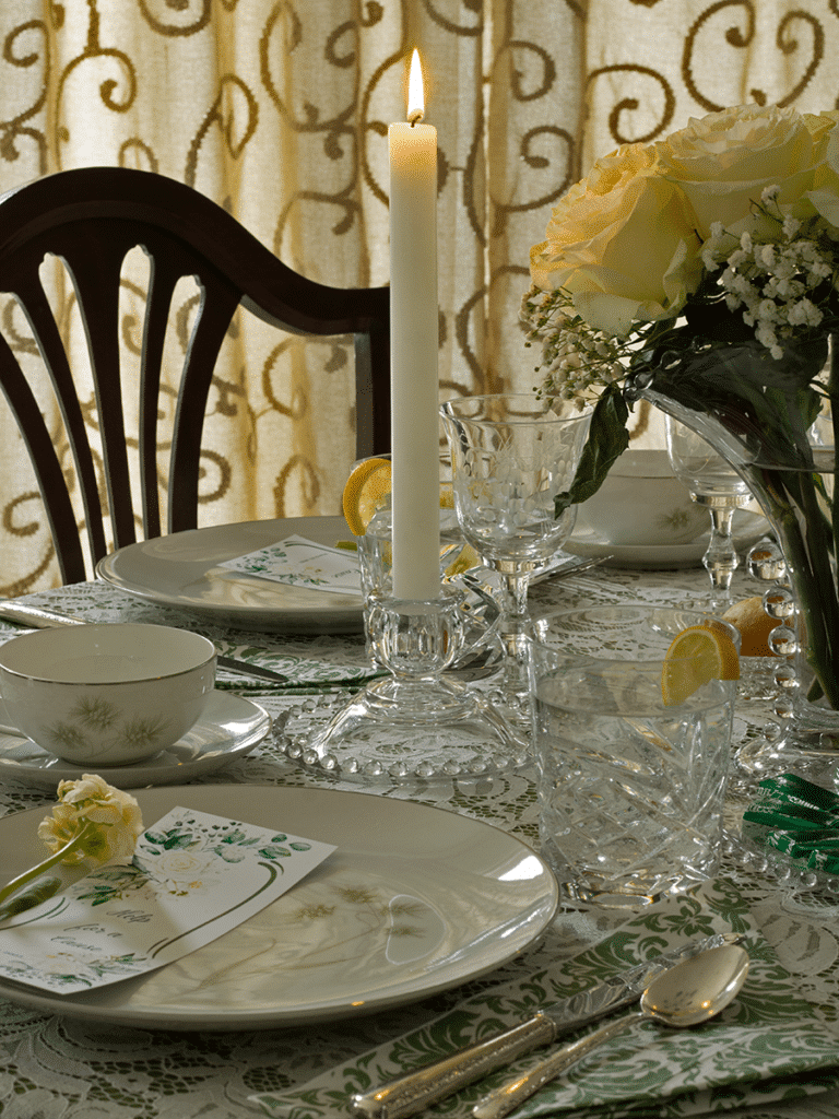 Close up of a table decorated in a 1960s theme