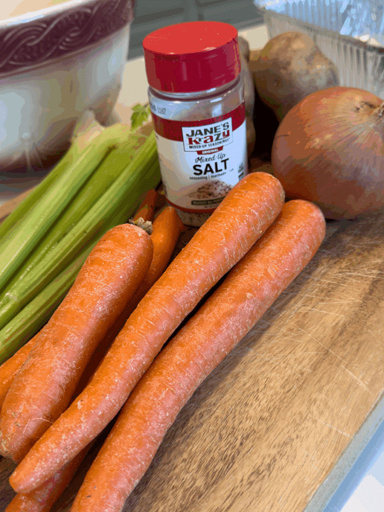 Ingredients for roasted potatoes and carrots